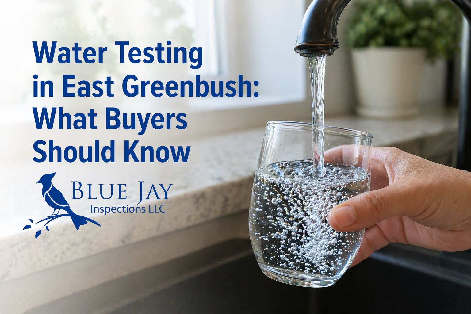 Water testing in East Greenbush NY with glass of tap water being filled at kitchen sink during home inspection