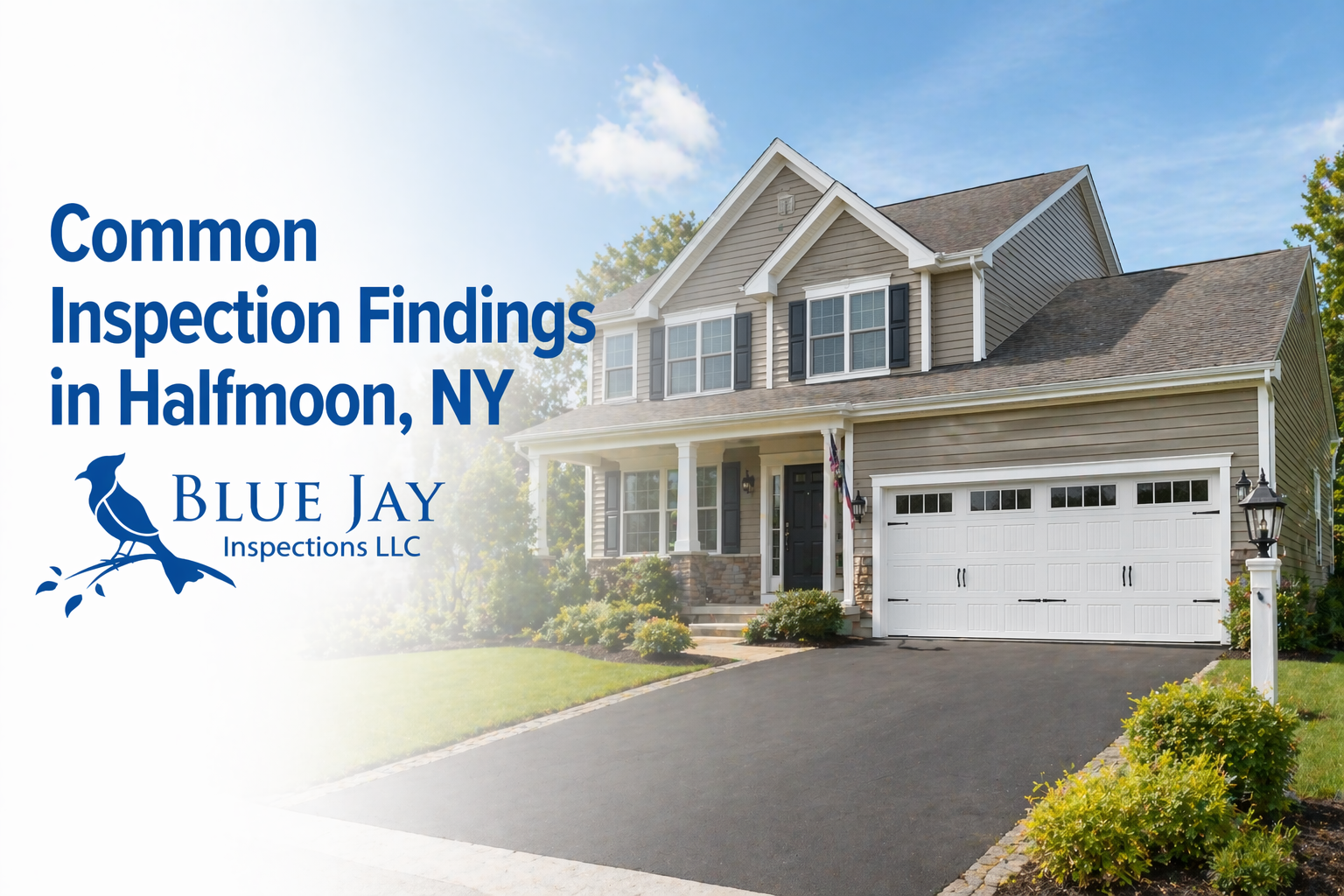 Common home inspection findings in Halfmoon NY shown with exterior of suburban home in Saratoga County
