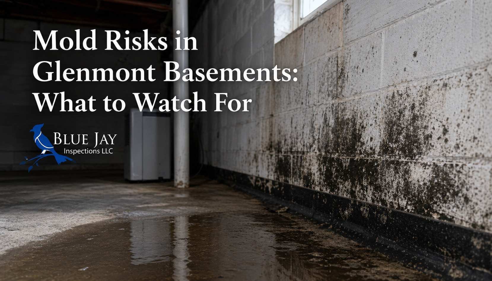 Mold growth on basement wall in Glenmont NY with visible moisture and staining, illustrating common basement mold risks