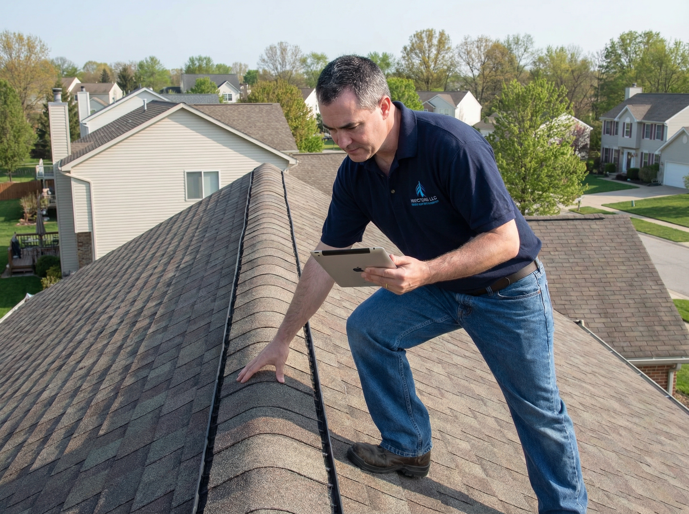 Home inspector examining the roof of a house in an East Greenbush NY home