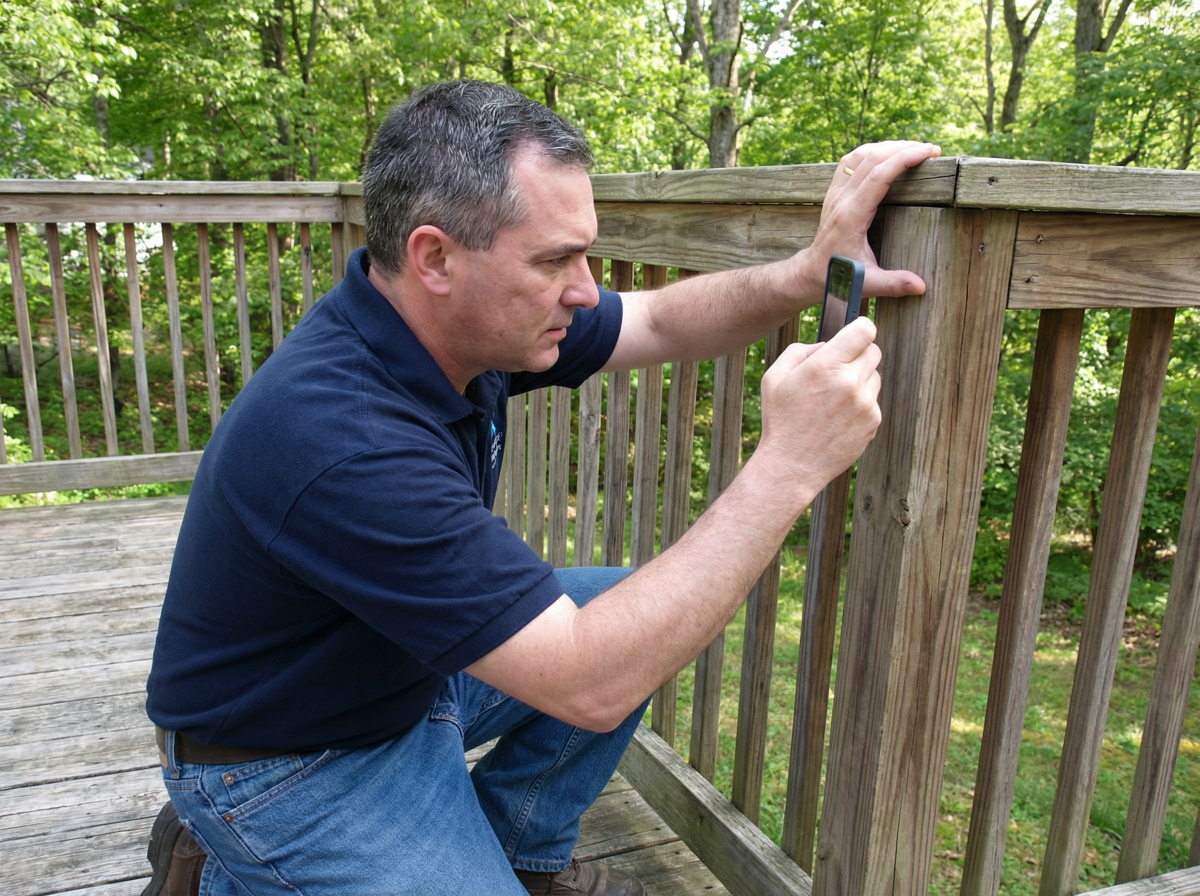 Home inspector examining a foundation in a Glenmont, NY home