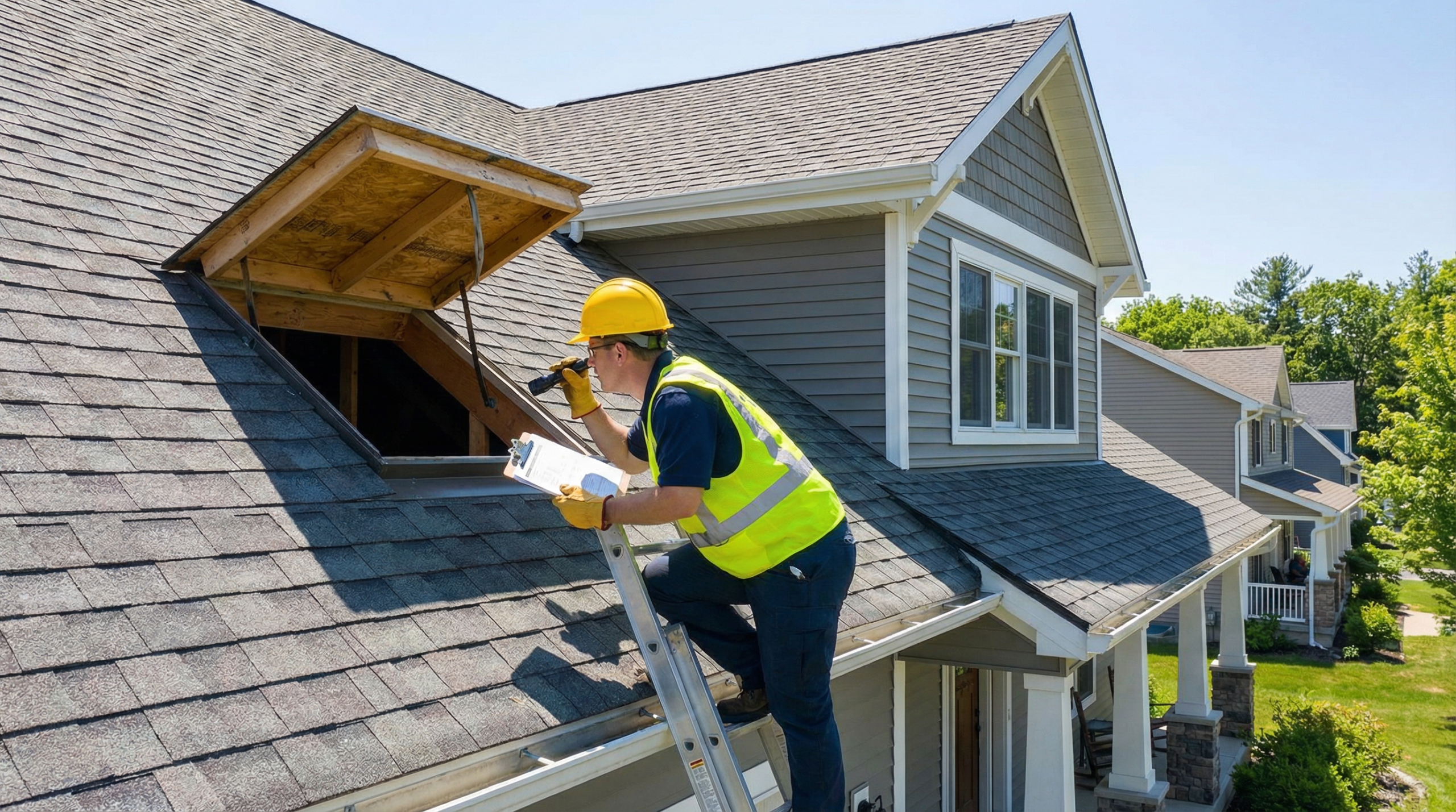Blue Jay Home Inspection - Halfmoon NY Home inspector examining the roof of a Halfmoon NY home