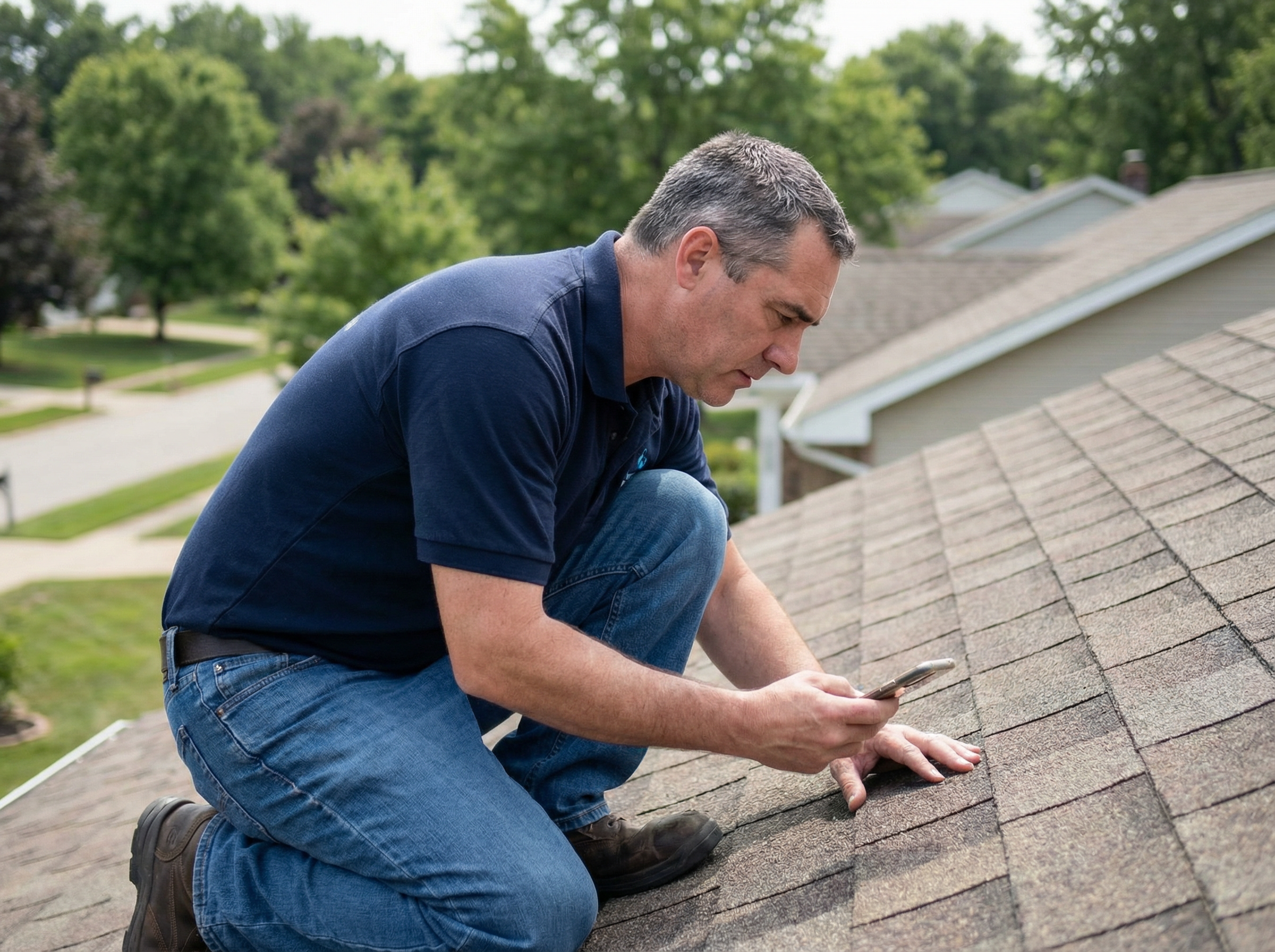 Home inspector examining the foundation of a historic Johnstown, NY home