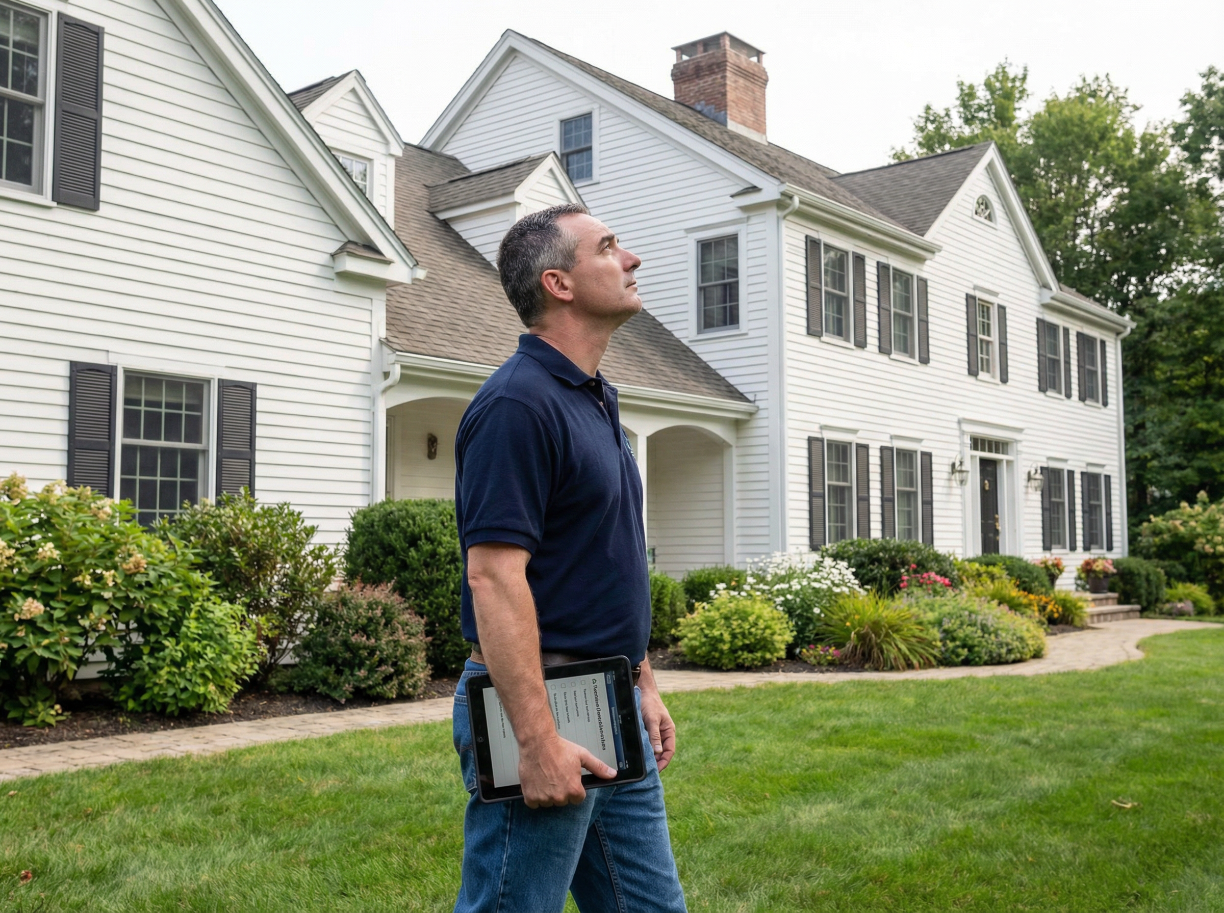 Home inspector examining a roof in a Loudonville NY home