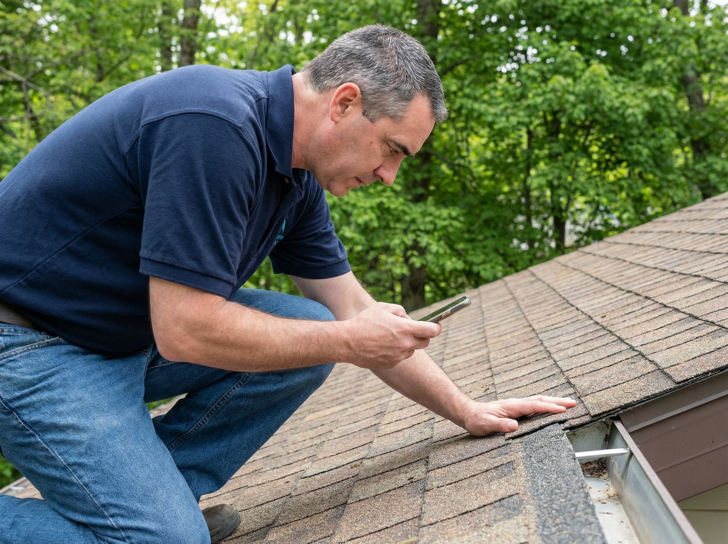 Home inspector examining a roof in a Rexford NY home