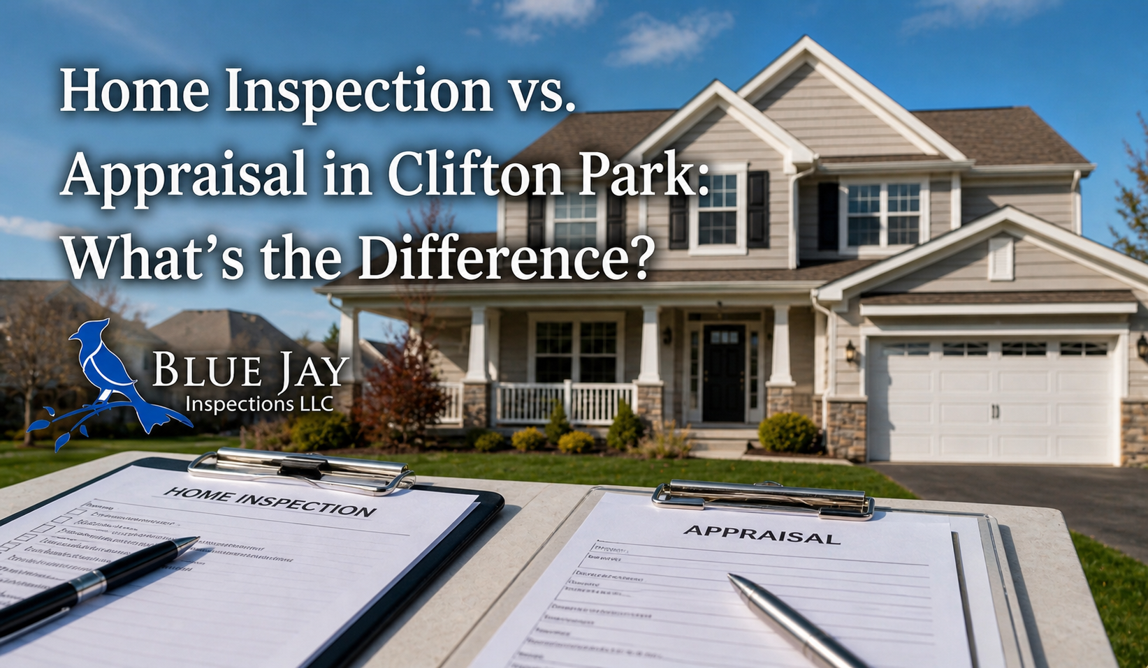 Suburban Clifton Park home with visual comparison concept of home inspection and appraisal during real estate transaction