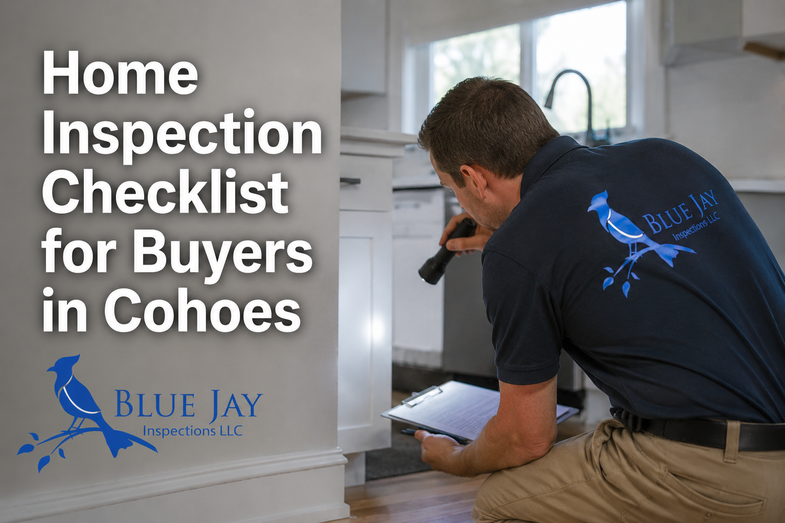 Home inspection checklist for buyers in Cohoes NY featuring a residential property and buyer-focused inspection guidance with Blue Jay Inspections branding